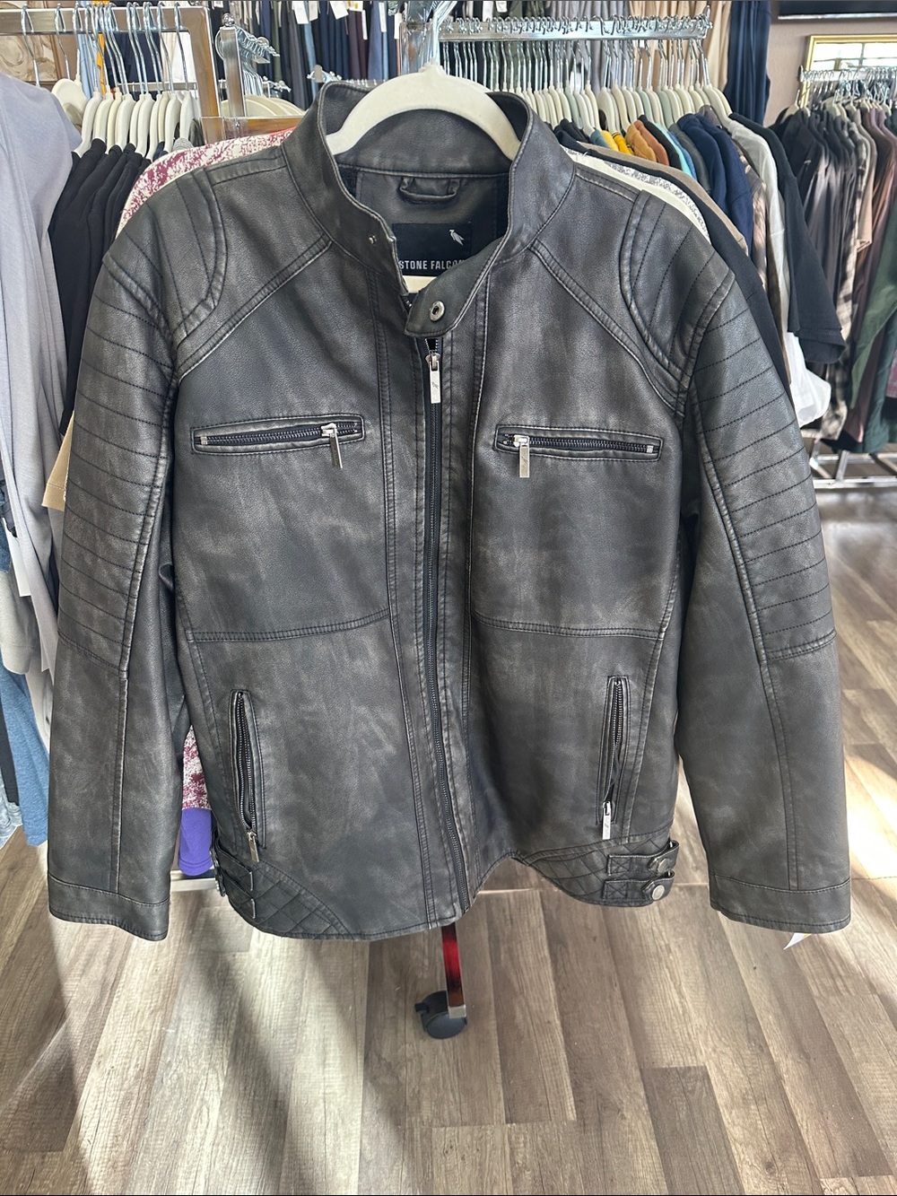 Men's Black Faux Leather Moto Jacket